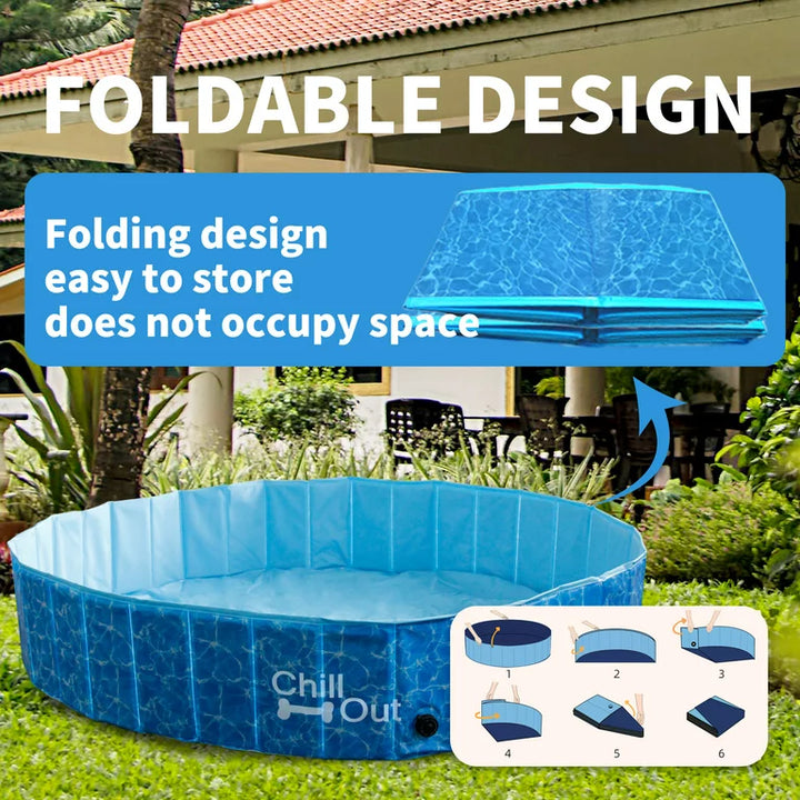 AFP Foldable Dog Swim Pool: Pet & Kids Paddling Pool with Repair Kit