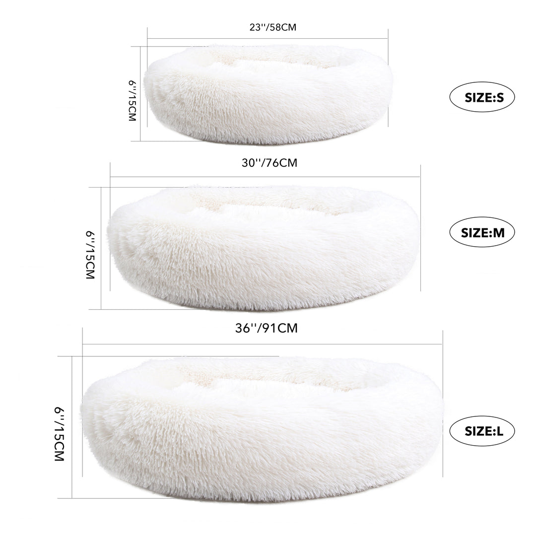 PetPrime Soft Round Dog Bed Circle Fluffy Warm Washable Bed (White) For Pet