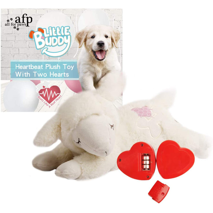 All For Paws Heart Beat Sheep Behavioral Aid Plush Dog Toy | White