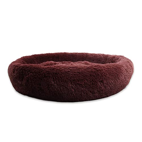 PetPrime Soft Round Dog Bed Circle Fluffy Warm Washable Bed (Brown) For Pet