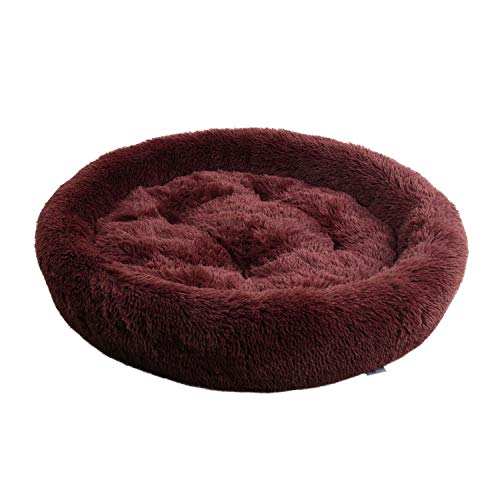 PetPrime Soft Round Dog Bed Circle Fluffy Warm Washable Bed (Brown) For Pet
