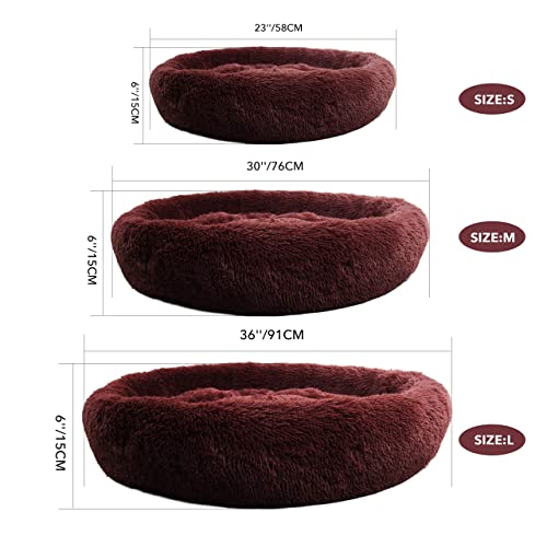 PetPrime Soft Round Dog Bed Circle Fluffy Warm Washable Bed (Brown) For Pet