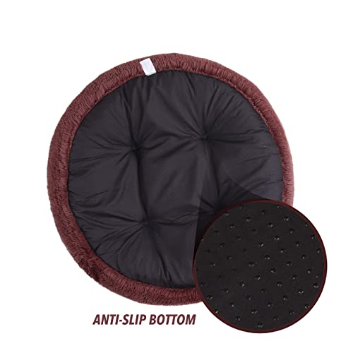 PetPrime Soft Round Dog Bed Circle Fluffy Warm Washable Bed (Brown) For Pet