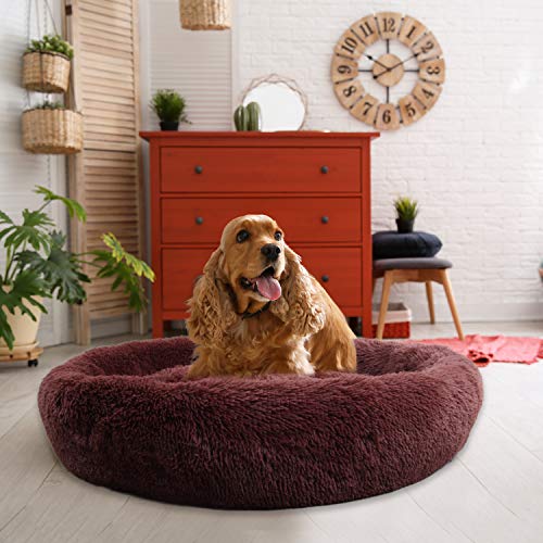PetPrime Soft Round Dog Bed Circle Fluffy Warm Washable Bed (Brown) For Pet