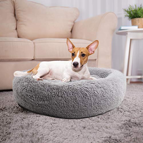PetPrime Soft Round Dog Bed Circle Fluffy Warm Washable Bed (Grey) For Pet