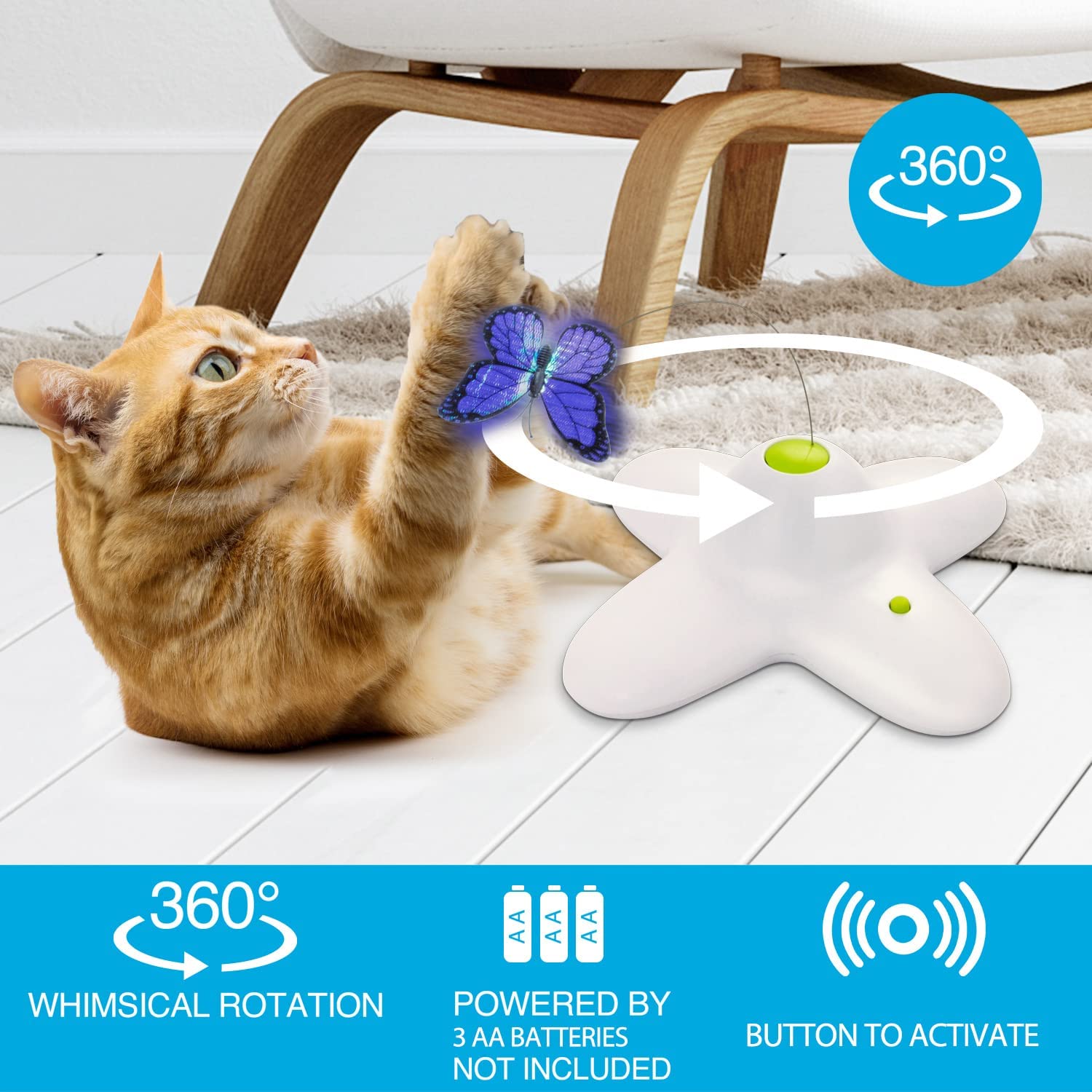 All For Paws Flutter Bug Rotating Butterfly Interactive Cat Toy