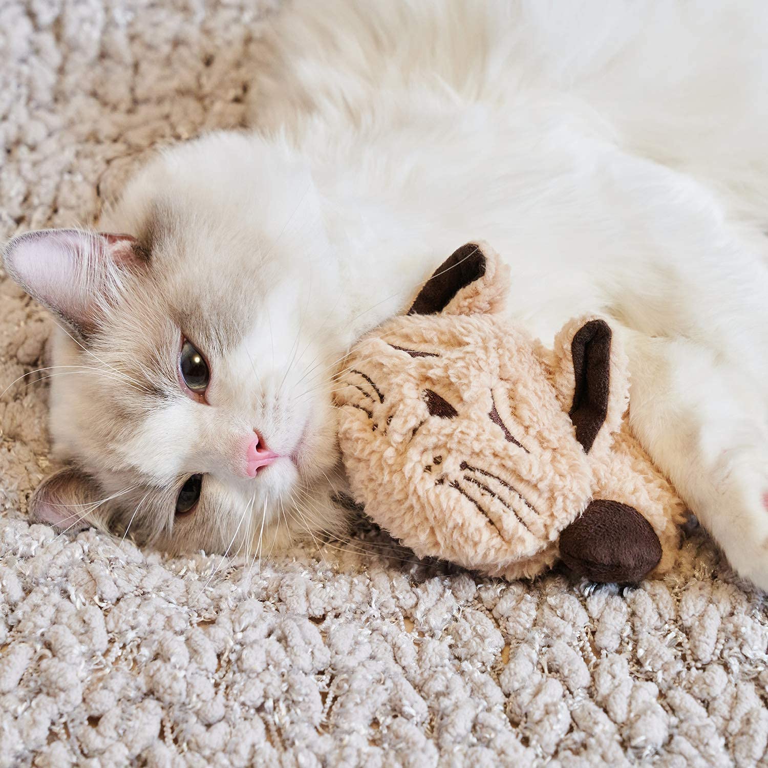 All For Paws Snoring Cuddler Cat Purr Sound Calming Plush Cat Toy